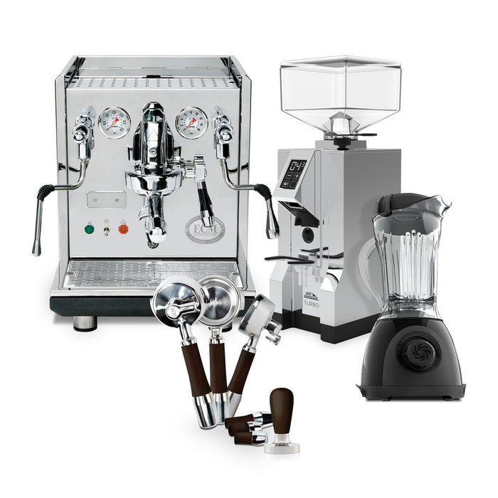 ECM Synchronika, Eureka Mignon Turbo, & Vitamix ONE Smoked Oak Bundle