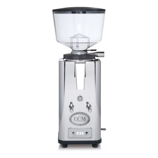 ECM Polished Stainless Steel S-Automatik 64 Coffee Grinder - Front View