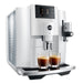 Jura Piano White E8 Superautomatic Espresso Machine - Front Left Perspective View