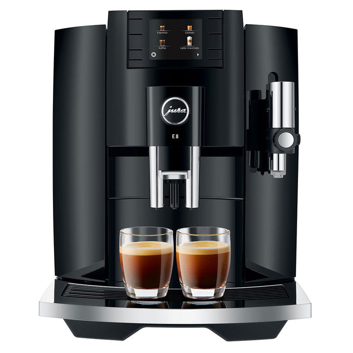 Jura Piano Black E8 Superautomatic Espresso Machine - Front View