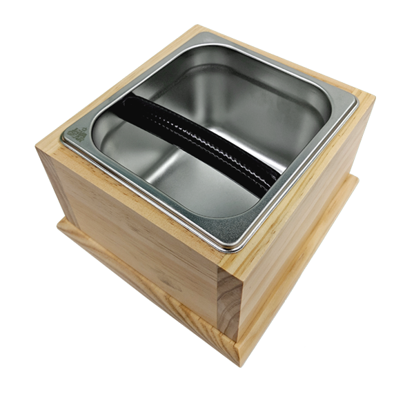 Java Gear Stainless Steel Knock Box with Wooden Base