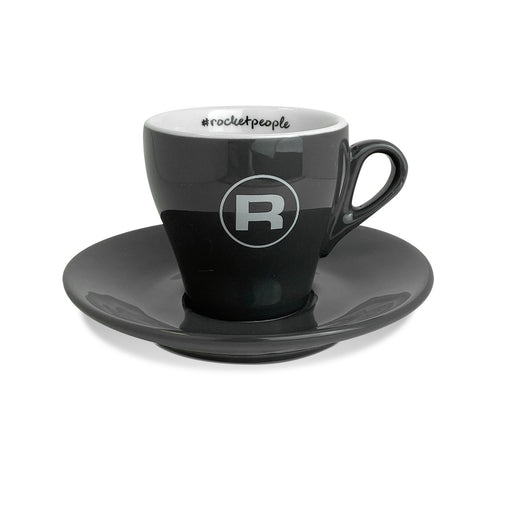 Rocket Grey Espresso White Flat White Cup & Saucer Set (6 oz)